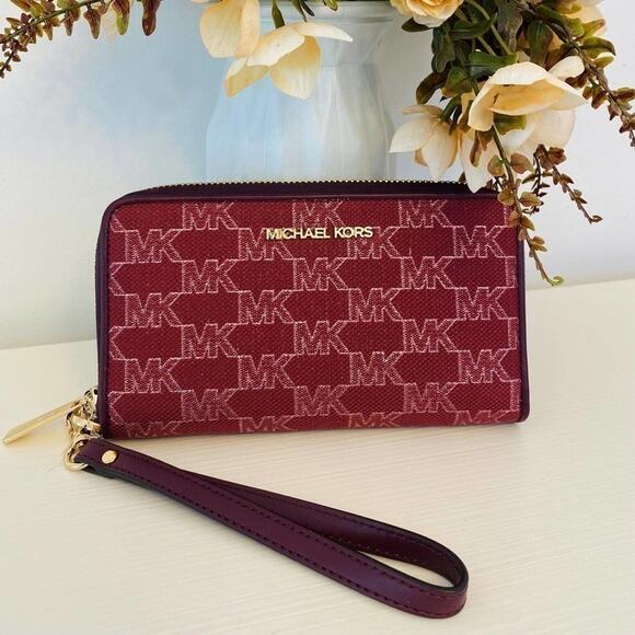 Michael Kors jet set wallet phone case mulberry signature new - Picture 2 of 5